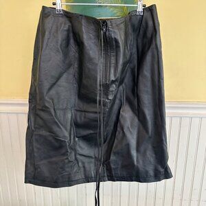 Newport News Black Leather Zip-Up Midi Skirt 100% Leather Size 16W